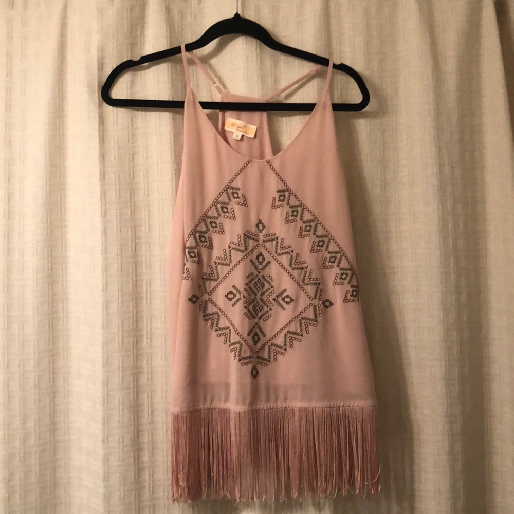 WORN ONCE! Blush Fringe Tank Top!